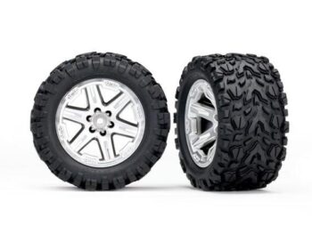 Traxxas TRX6774R Tires & wheels, assembled, glued (2.8') (RXT satin chrome wheels, Talon Extreme tires, foam inserts) (2WD electric rear) (2) (TSM rated) - twee