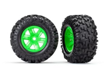 Traxxas TRX7772G Tires & wheels, assembled, glued (X-Maxx green wheels, Maxx AT tires, foam inser, TRX7772G