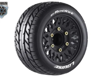 Louise RC LT3208SX ST-ROCKET - 1-10 Stadium Truck Tire Set - Mounted - Sport - Black Wheels - Removable HEX 12 Narrow, 12 Wide, 14, 17mm