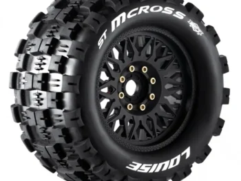 Louise RC LR-T3327X  MFT - ST-MCROSS - 1-8 Stadium Truck Tire Set - Mounted - Sport - Black Wheels - Removable 0" & 1/2" OFFSET HEX 17mm
