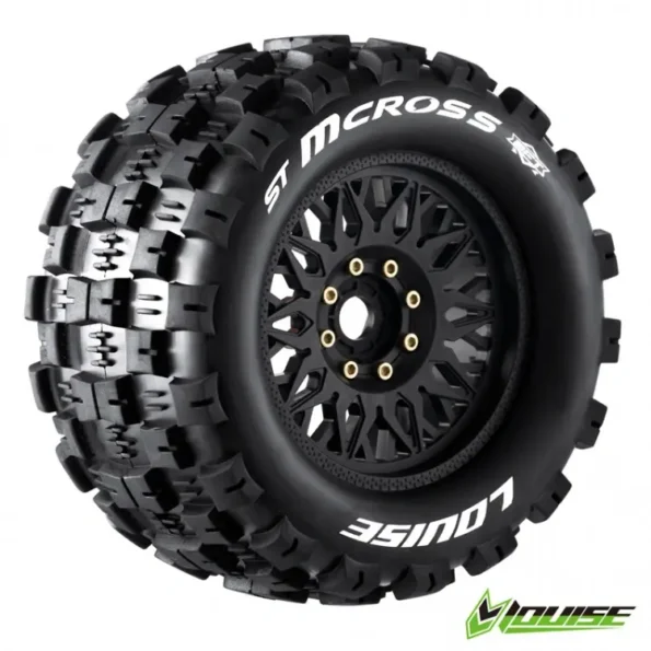 Louise RC LR-T3327X MFT - ST-MCROSS - 1-8 Stadium Truck Banden Set - Gemonteerd - Sport - Zwarte Velgen - Verwijderbare 0" & 1/2" OFFSET HEX 17mm
