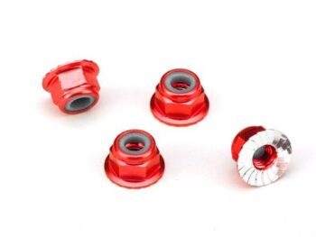 Traxxas TRX1747A Nuts, aluminum, flanged, serrated (4mm) (red-anodized) (4)