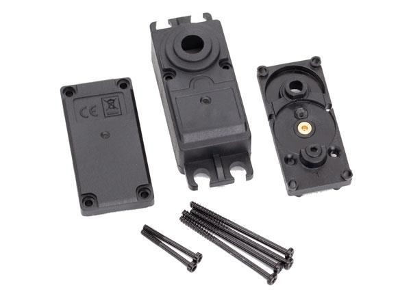 Servo case, plastic (top, middle, bottom/ gaskets/ hardware (for 2250, 2255 serv Traxxas TRX2251 Servo case, plastic (top, middle, bottom/ gaskets/ hardware (for 2250, 2255 serv - een set zwarte