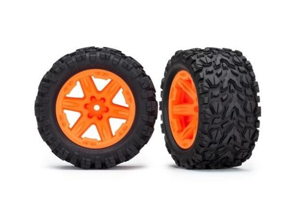 Traxxas TRX6773A Tires & wheels, assembled, glued (2.8') (RXT orange wheels, Talon Extreme tires, foam inserts) (4WD electric front/rear, 2WD electric front only) (2) (TSM rated)