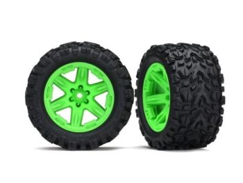 Traxxas TRX6773G Tires & wheels, assembled, glued (2.8') (RXT green wheels, Talon Extreme tires, foam inserts) (4WD electric front/rear, 2WD electric front only) (2) (TSM rated) - twee gemonte