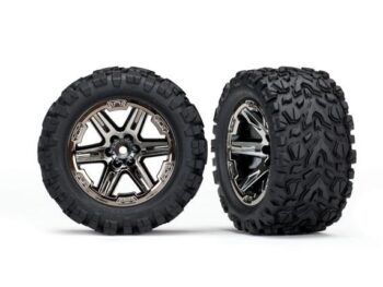 Traxxas TRX6773X Tires & wheels, assembled, glued (2.8') (RXT black chrome wheels, Talon Extreme tires, foam inserts) (4WD electric front/rear, 2WD electric front only) (2) (TSM rated) - twee g