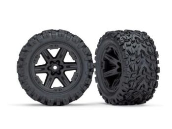 Traxxas TRX6774 Tires & wheels, assembled, glued (2.8') (RXT black wheels, Talon Extreme tires, foam inserts) (2WD electric rear) (2) (TSM rated) - twee