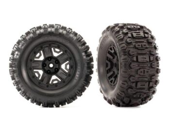 Traxxas TRX6792 TIRES & WHEELS, ASSEMBLED, GLUED (2.8") RUSTLER® 4X4 BLACK WHEELS, SLEDGEHAMMER - twee zwar