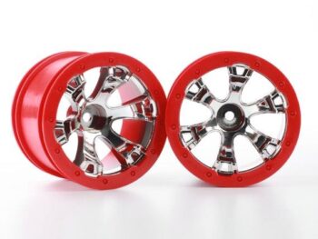 Traxxas TRX7271 Wheels, Geode 2.2 (Chrome, Red Beadlock Style) (12Mm Hex) (2) - twee rode