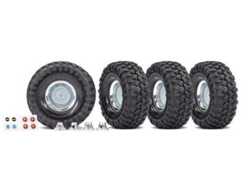 Traxxas TRX8166X Tires and wheels, assembled, glued (1.9' chrome wheels, Canyon Trail 4.6x1.9' tires) (4)/ center caps (4)/ decal sheet (requires #8255A extended stub axle) - vier gemonte
