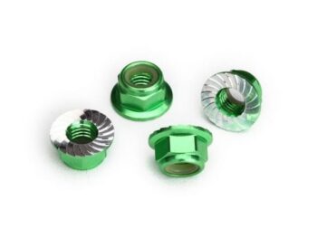 Traxxas TRX8447G Nuts, 5mm flanged nylon locking (aluminum, green-anodized, serrated) (4) - vier gl