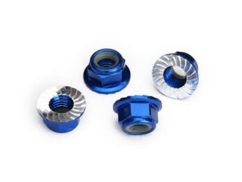 Traxxas TRX8447X Nuts, 5mm flanged nylon locking (aluminum, blue-anodized, serrated) (4) - vier blauw