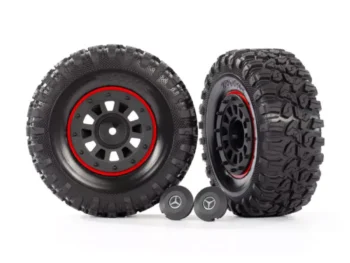 Traxxas TRX8874 Tires and wheels, assembled, glued (2.2'black wheels, 2.2' tires) (2)/ center ca