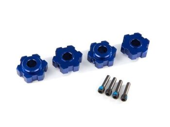 Traxxas TRX8956X Wheel hubs, hex, aluminum (blue-anodized) (4)/ 4x13mm screw pins (4) - vier blauw