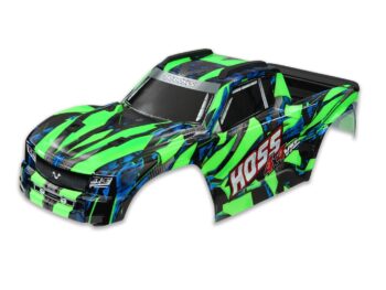Traxxas TRX9011G Body, Hoss 4X4 VXL, green/ window, grille, lights decal sheet (assembled with front & rear body mounts and rear body support for clipless mounting) - een fel