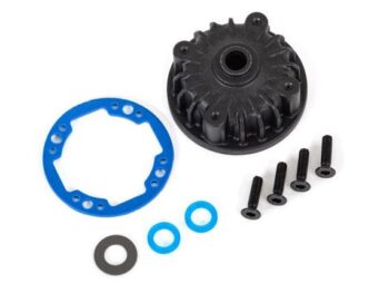 Traxxas TRX9081 Housing, center differential/ x-ring gaskets (2)/ 5x10x0.5 PTFE-coated washer (1)/ 2.5x8 CCS (4) - een set