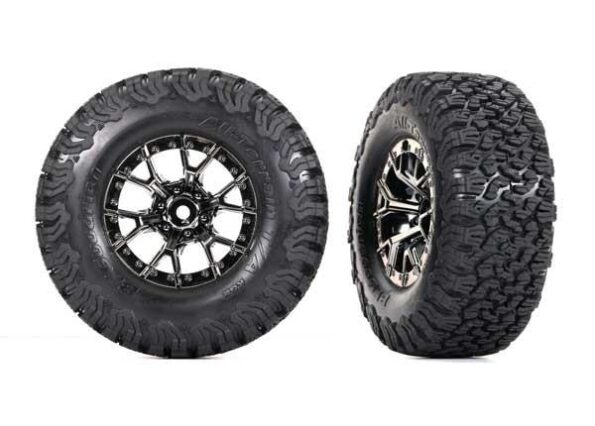 Traxxas TRX10187-BLKCR Tires & wheels, assembled, glued (Ford Raptor R black chrome wheels, BFGoodrich All-Terrain T/A KO2 tires, foam inserts) (2) (4WD front/rear, 2WD rear)