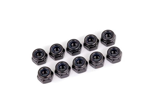 set van tien zwarte nylon borgmoeren Traxxas TRX1748 Nuts, 4mm nylon locking, black (10) - tien zwar