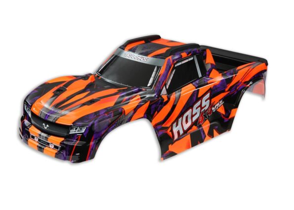 Traxxas TRX9011A Body, Hoss 4X4 VXL, orange/ window, grille, lights decal sheet (assembled with front & rear body mounts and rear body support for clipless mounting)