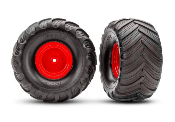 Traxxas TRX3663-RED Monster Truck Red Wheels & Terra Groove Tires (2)