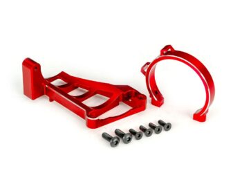 Traxxas TRX10262-RED Motor mounts (front & rear) (red-anodized 6061-T6 aluminum)/ 3x10mm CCS (with threadlock) (4)/ 4x12mm BCS (with threadlock) (2) (for use with #3483 motor) - twee rood ge
