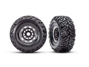 Traxxas TRX10272-BLK Tires & wheels, assembled, glued, left (1), right (1) (black with satin beadlock wheels, Maxx Slash belted tires, foam inserts) (17mm splined) (TSM rated) - twee zwarte RC