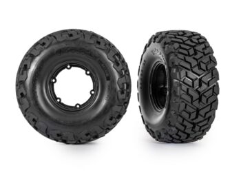 Traxxas TRX10275 Tires & wheels, assembled, glued, left (1), right (1) (black wheels, Maxx Slash® belted tires, foam inserts) (outer) (TSM® rated) (requires #10274 & 10276, sold separately) - twee zwarte RC