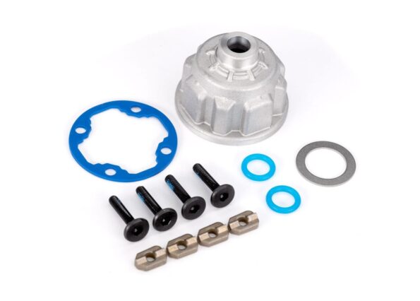 Traxxas TRX10281 Carrier, differential (aluminum)/ o-ring gaskets (2)/ ring gear gasket/ spacers (4)/ 12.2x18x0.5 MW/ 3x15mm flat-head machine screws (with threadlock) (4)