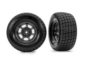 Traxxas TRX10473 Tires & wheels, assembled, glued (dirt oval, graphite gray wheels, Hoosier tires, foam inserts) (2) (2WD front only) - twee
