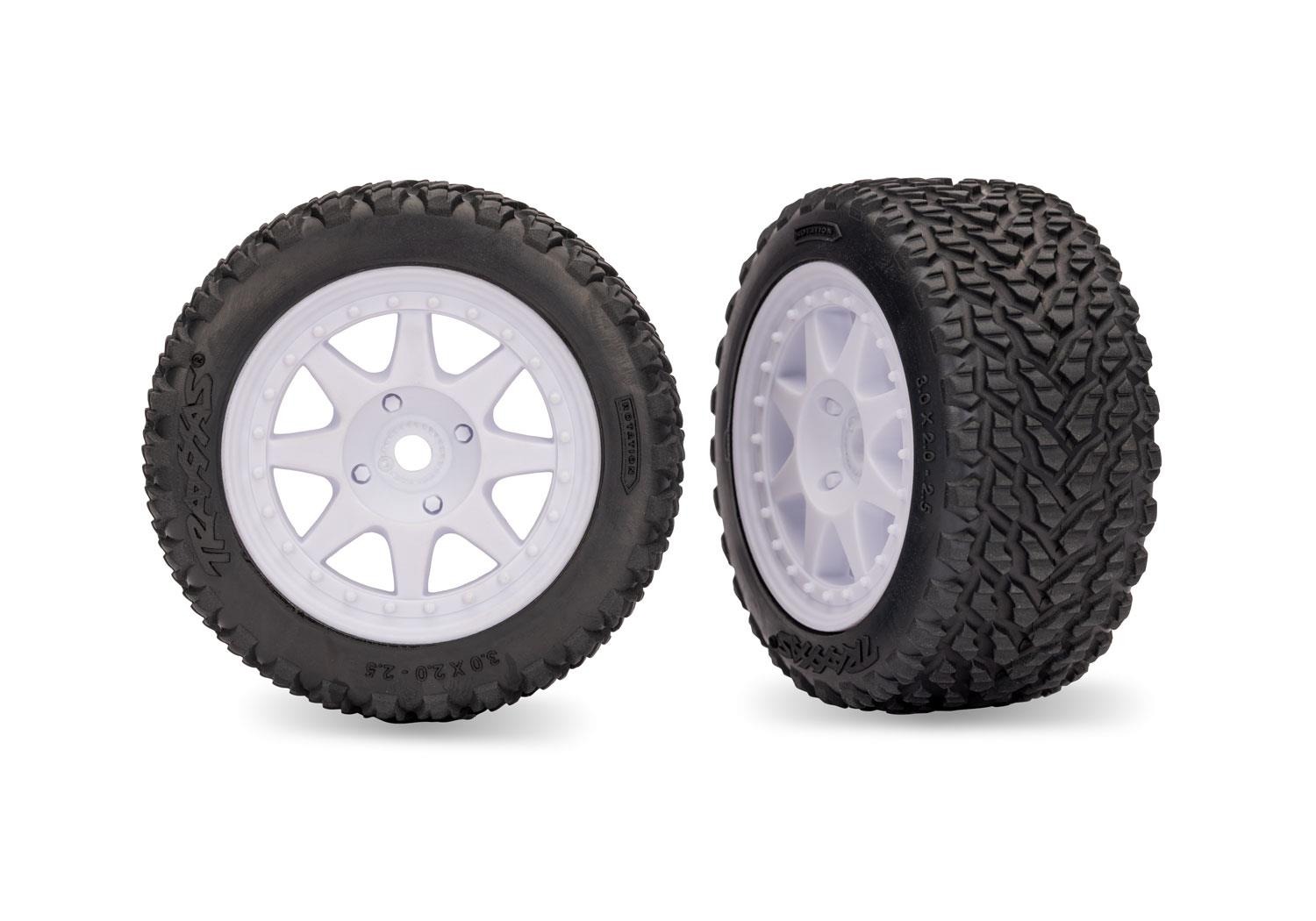 White Front Mini Rally wheels with Rally Tires (2) Traxxas TRX10872-WHT White Front Mini Rally wheels with Rally Tires (2) - twee witte