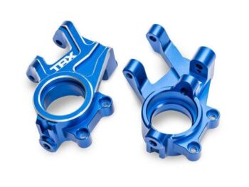Traxxas TRX10936-BLUE Steering blocks, 6061-T6 aluminum (blue-anodized) (left & right)/ 3x8mm BCS (with threadlock) (2)/ 4x35mm BCS (with threadlock) (2) - twee blauw