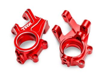Traxxas TRX10936-RED Steering blocks, 6061-T6 aluminum (red-anodized) (left & right)/ 3x8mm BCS (with threadlock) (2)/ 4x35mm BCS (with threadlock) (2) - twee helder