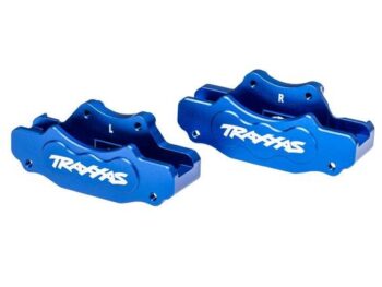 Traxxas TRX10951-BLUE Brake calipers, front (left & right) (blue-anodized 6061-T6 aluminum)/ 3x10mm CS (with threadlock) (4)/ 2.5x8mm BCS (with threadlock) (4) - twee blauw