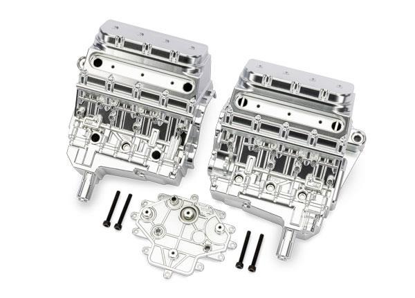 Engine block, satin chrome/ 3x25mm CS (4) Traxxas TRX10981-SATIN Engine block, satin chrome/ 3x25mm CS (4) - twee glanz