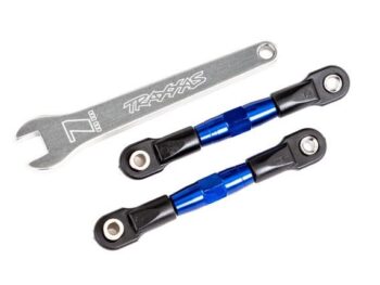 Traxxas TRX2443X Camber links, rear (TUBES blue-anodized, 7075-T6 aluminum, stronger than titanium) (2) (assembled with rod ends and hollow balls)/ aluminum wrench (1) (fits Drag Slash) - twee blauw