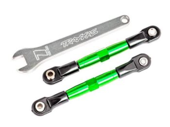 Traxxas TRX2444G Camber links, front (TUBES green-anodized, 7075-T6 aluminum, stronger than titanium) (2) (assembled with rod ends and hollow balls)/ aluminum wrench (1) (fits Drag Slash) - twee groene