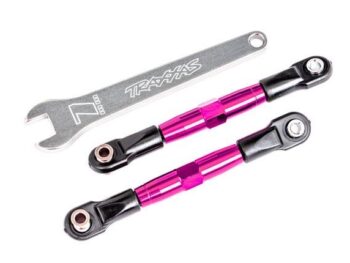 Traxxas TRX2444P Camber links, front (TUBES pink-anodized, 7075-T6 aluminum, stronger than titanium) (2) (assembled with rod ends and hollow balls)/ aluminum wrench (1) (fits Drag Slash) - twee ro