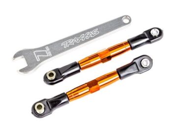Traxxas TRX2444T Camber links, front (TUBES orange-anodized, 7075-T6 aluminum, stronger than titanium) (2) (assembled with rod ends and hollow balls)/ aluminum wrench (1) (fits Drag Slash) - twee or