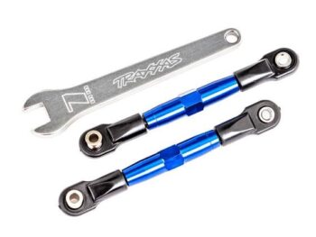 Traxxas TRX2444X Camber links, front (TUBES blue-anodized, 7075-T6 aluminum, stronger than titanium) (2) (assembled with rod ends and hollow balls)/ aluminum wrench (1) (fits Drag Slash) - twee blauw ge