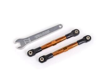 Traxxas TRX2445T Toe links, front (TUBES orange-anodized, 7075-T6 aluminum, stronger than titanium) (2) (assembled with rod ends and hollow balls)/ aluminum wrench (1) (fits Drag Slash) - twee or