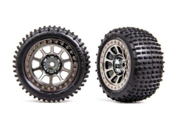 Traxxas TRX2470T Tires & wheels, assembled (2.2' black chrome wheels, Alias 2.2' tires) (2) (Bandit rear, medium compound with foam inserts) - twee