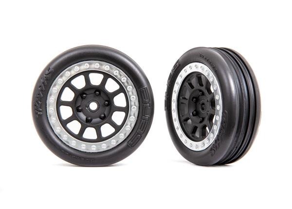 Tires & wheels, assembled (2.2' graphite gray, satin chrome beadlock wheels, Alias ribbed 2.2' tires) (2) (Bandit front, medium compound with foam inserts) Traxxas TRX2471G Tires & wheels, assembled (2.2' graphite gray, satin chrome beadlock wheels, Alias ribbed 2.2' tires) (2) (Bandit front, medium compound with foam inserts) - twee