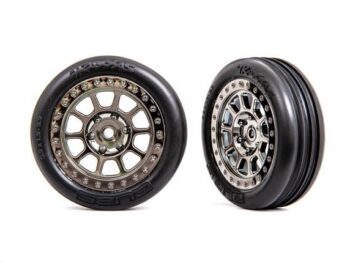 Traxxas TRX2471T Tires & wheels, assembled (2.2' black chrome wheels, Alias ribbed 2.2' tires) (2) (Bandit front, medium compound w/ foam inserts) - twee geassembleerde