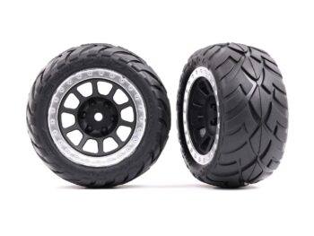 Traxxas TRX2478G Tires & wheels, assembled (2.2' graphite gray, satin chrome beadlock wheels, Anaconda 2.2' tires with foam inserts) (2) (Bandit rear) - twee zwar