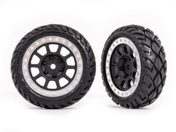 Traxxas TRX2479G Tires & wheels, assembled (2.2' graphite gray, satin chrome beadlock wheels, Anaconda 2.2' tires with foam inserts) (2) (Bandit front) - twee gemonte