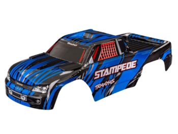 Traxxas TRX3620A-BLUE Body, Stampede (also fits Stampede VXL), blue (painted, decals applied) (assembled with front & rear body mounts for clipless mounting) - blauw-zwart gespot