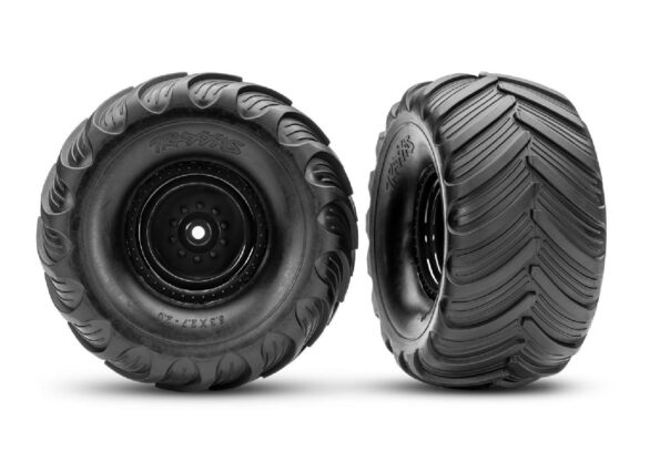 Traxxas TRX3663-BLK Monster Truck Black Wheels & Terra Groove Tires (2)