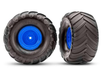Traxxas TRX3663-BLUE Monster Truck Blue Wheels & Terra Groove Tires (2) - twee zwarte