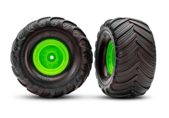 Traxxas TRX3665-GRN Monster Truck Green Wheels & Terra Groove Tires (2)