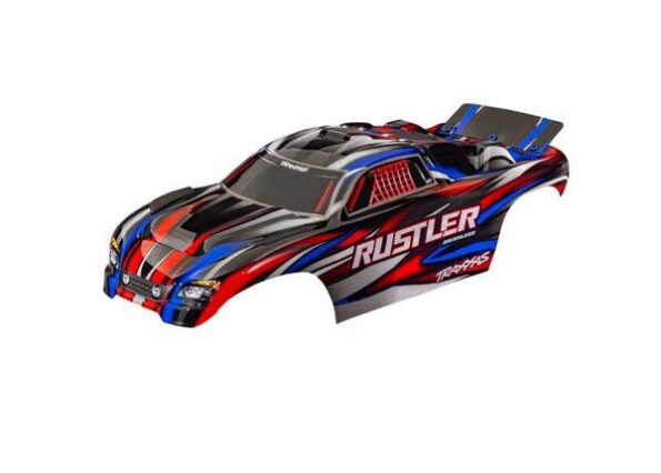 Traxxas TRX3721-RED Body, Rustler (also fits Rustler VXL), red (painted, decals applied) (assembled with front & rear body mounts for clipless mounting)